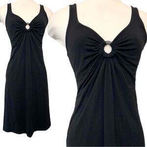 Susana Monaco Stretch Knit Black Sleeveless Keyhole Ring Ruched Tank Dress S 🔥